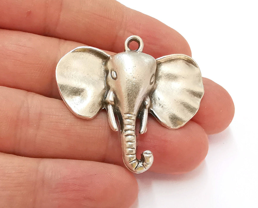 2 Elephant Charms Antique Silver Plated Charms (44x41mm)  G21556