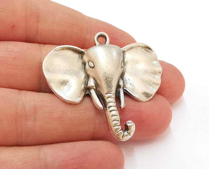 2 Elephant Charms Antique Silver Plated Charms (44x41mm)  G21556