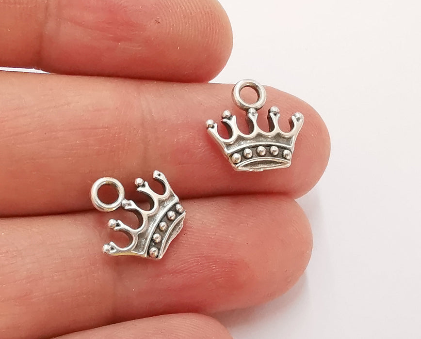 10 Crown (Double Sided) Charms Antique Silver Plated Charms (14x13mm)  G21571