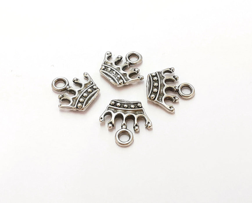 10 Crown (Double Sided) Charms Antique Silver Plated Charms (14x13mm)  G21571