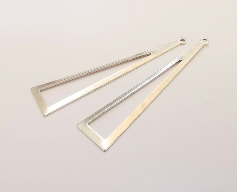 4 Triangle Charms Antique Silver Plated Brass (60x13mm) G21829