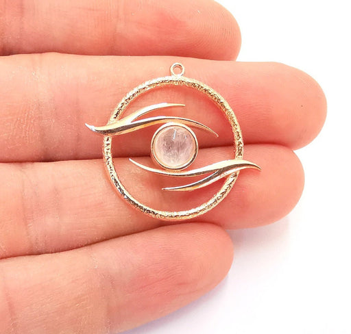 Sterling Silver Eye Pendant with Moonstone Gemstone Rose Gold Pendant 925 Silver Pendant, Charms (35x33mm) AG21830