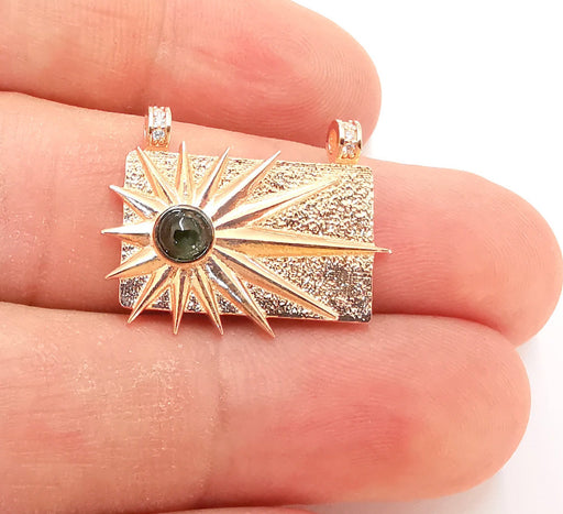Sterling Silver Sun Pendant with Tourmaline Gemstone Rose Gold Pendant 925 Silver Pendant, Charms (25x20mm) AG21831
