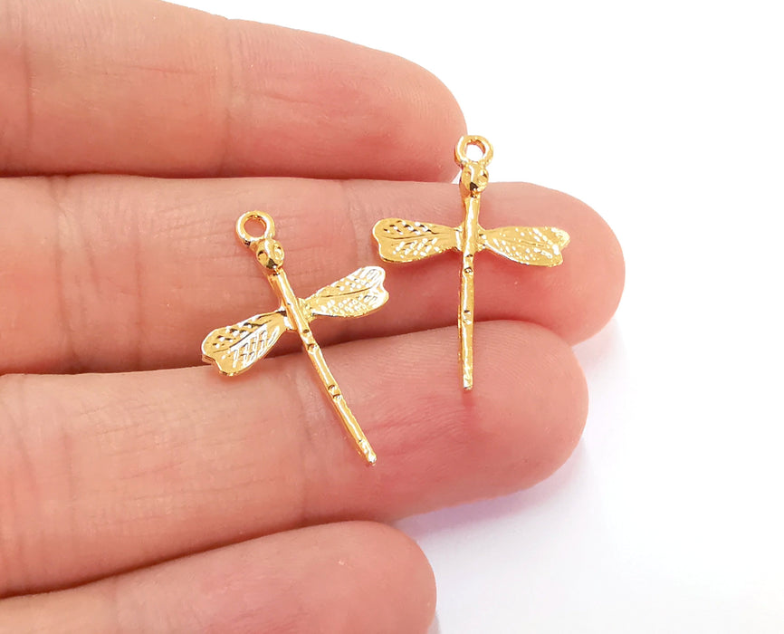 5 Dragonfly Charms 24K Shiny Gold Plated Charms (27x19mm)  G21576