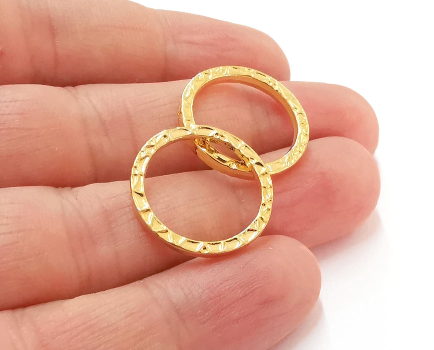 4 Hammered Circle Findings 24K Shiny Gold Plated Circle (21 mm)  G21577