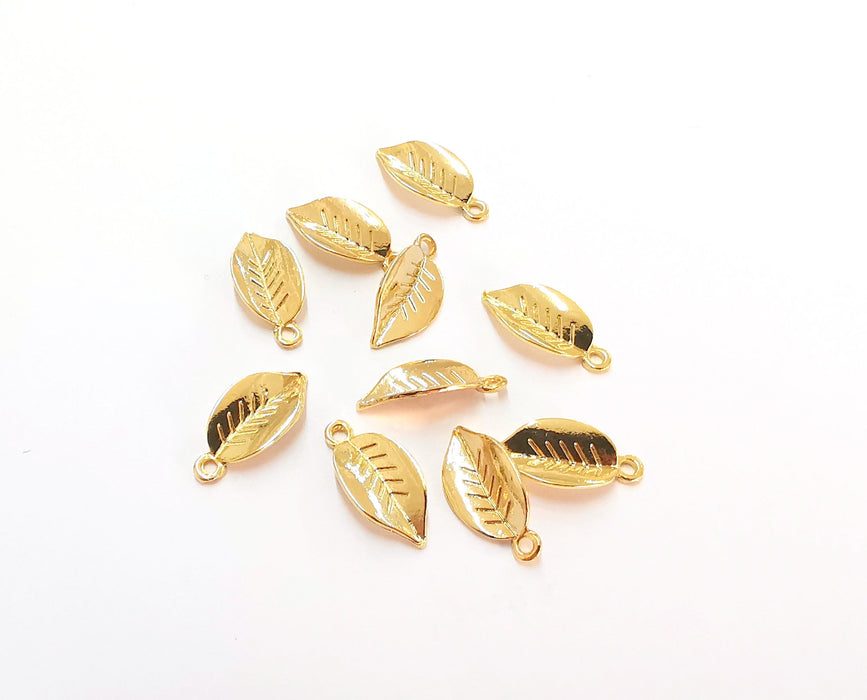 10 Leaf Charms 24K Shiny Gold Plated Charms (18x9mm)  G21578