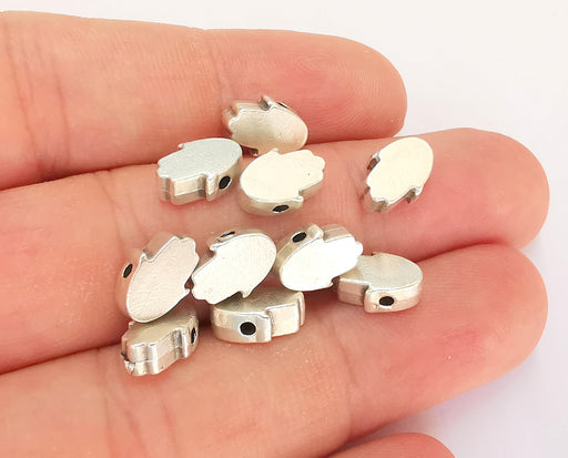 10 Hand Beads Antique Silver Plated Beads (10x7mm)  G21852