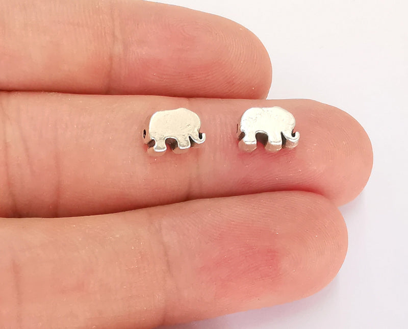 10 Silver Elephant Beads ( Double Sided ) Antique Silver Plated Beads (9x6mm) G21856