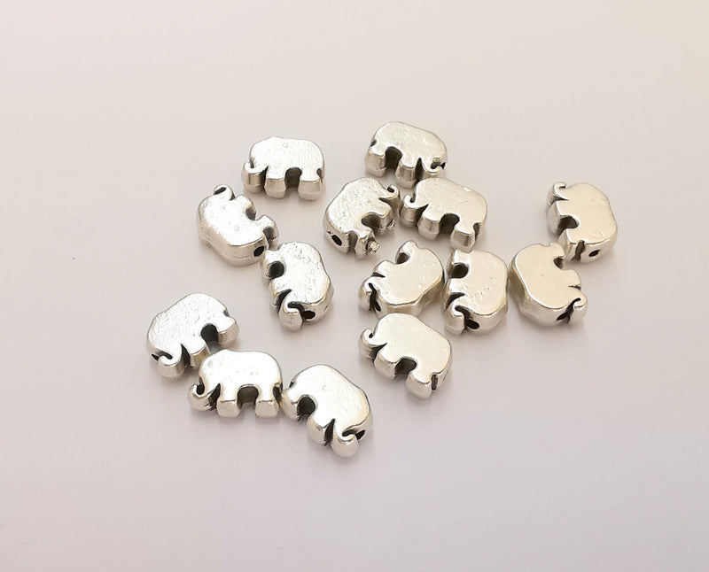 10 Silver Elephant Beads ( Double Sided ) Antique Silver Plated Beads (9x6mm) G21856