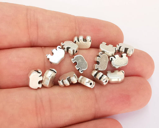 10 Silver Elephant Beads ( Double Sided ) Antique Silver Plated Beads (9x6mm) G21856