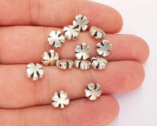 10 Silver Clower Beads ( Double Sided ) Antique Silver Plated Beads (8mm) G21854