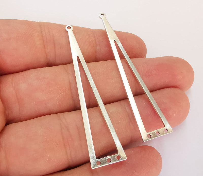4 Triangle Charms Connector Antique Silver Plated Brass (60x13mm) G21858