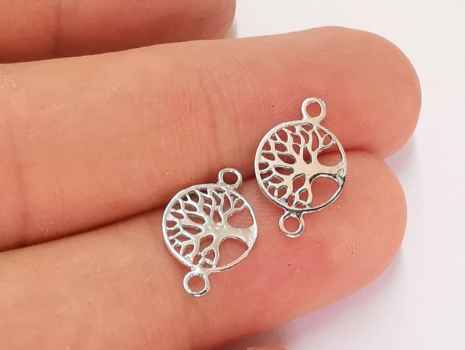 2 Sterling Silver Tree Connector Charms 925 Silver Connector (14x9mm) G30144