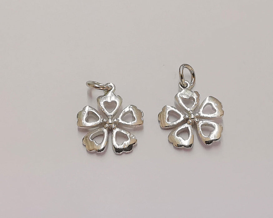 2 Sterling Silver Flower Charms 925 Silver Charms (13x11mm) AG21859