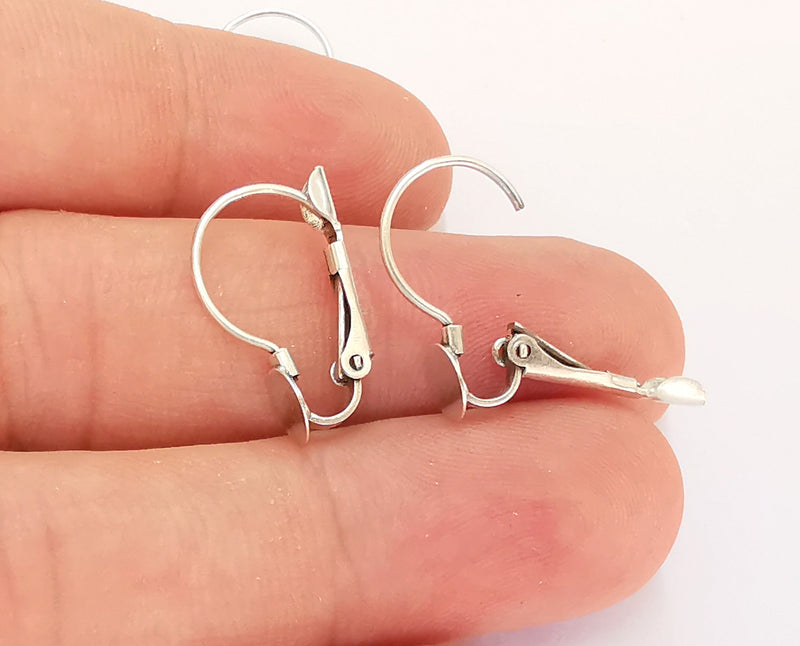 4 Silver Earring Hook with Claps 4 Pcs (2 pairs) Blank Setting Earring Wire Brass Findings (20mm) (6mm blank)  G21862