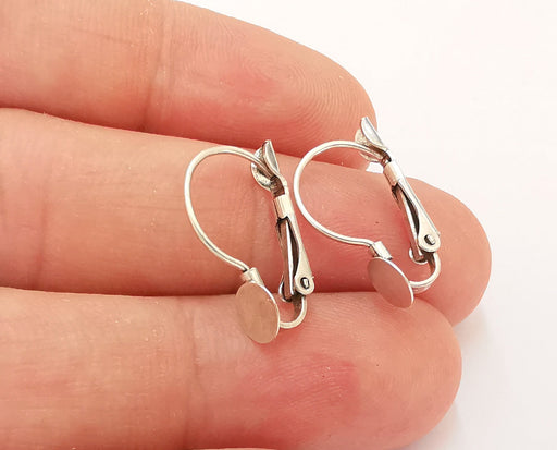 4 Silver Earring Hook with Claps 4 Pcs (2 pairs) Blank Setting Earring Wire Brass Findings (20mm) (6mm blank)  G21862