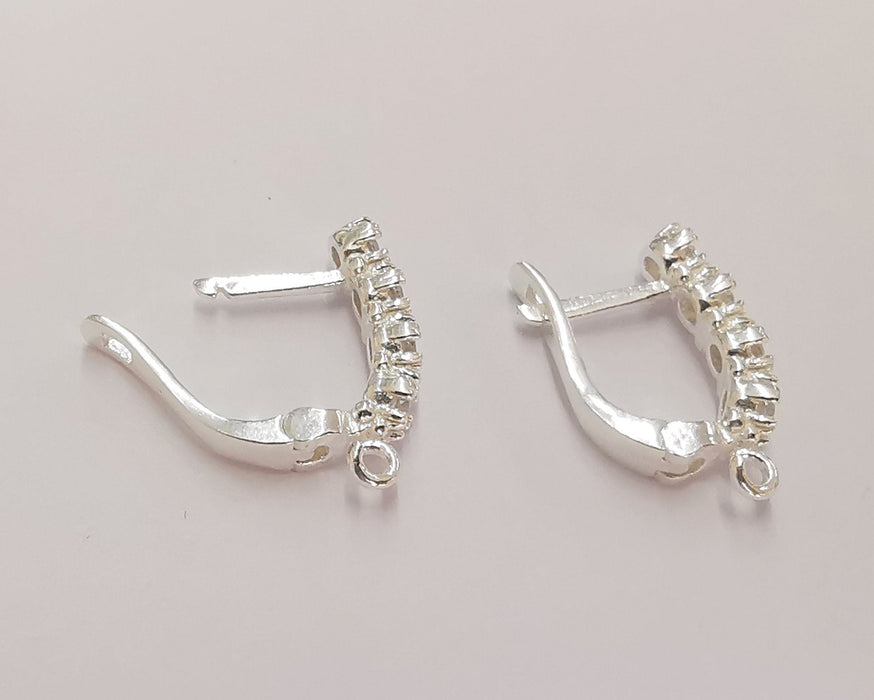 2 Sterling Silver Earring Hook 2 Pcs (1 pair) 925 Silver Earring Hook  Findings Cubic Zirconia Earring Hooks (18x11mm) AG21861