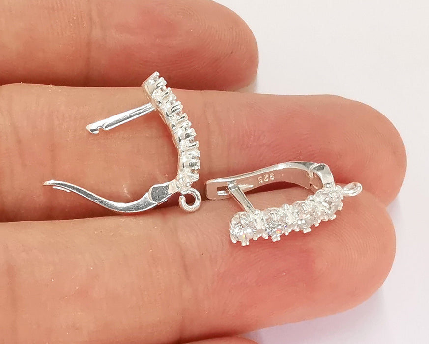 2 Sterling Silver Earring Hook 2 Pcs (1 pair) 925 Silver Earring Hook  Findings Cubic Zirconia Earring Hooks (18x11mm) AG21861