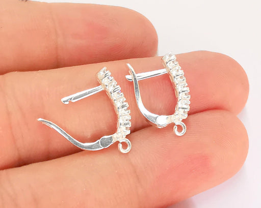 2 Sterling Silver Earring Hook 2 Pcs (1 pair) 925 Silver Earring Hook  Findings Cubic Zirconia Earring Hooks (18x11mm) AG21861