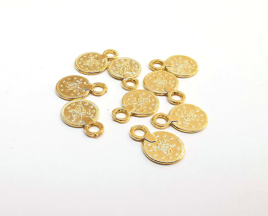 10 Coin Charms (Double Sided) 24K Shiny Gold Plated Nickel and Lead Free Charms (15x10mm)  G21585