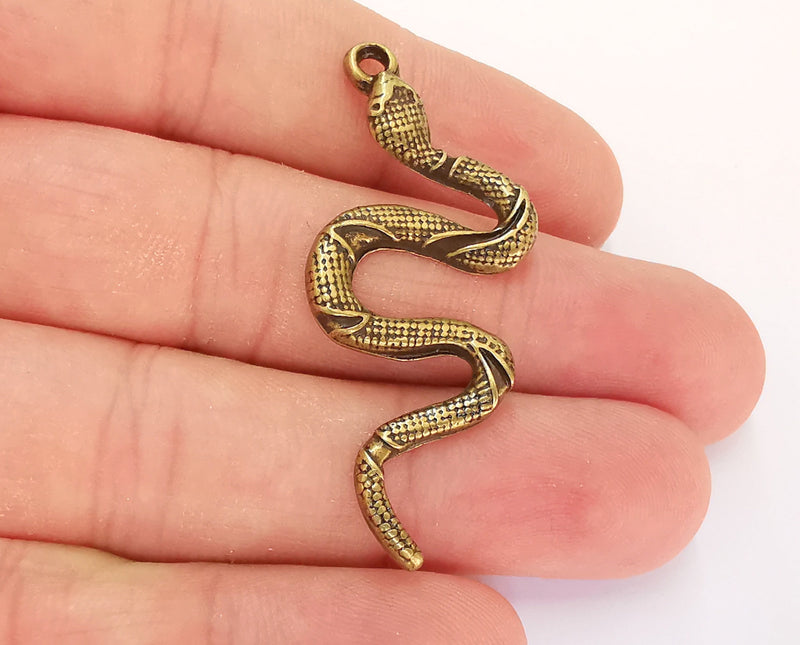 4 Snake Charms Antique Bronze Plated Charms (49x23mm)  G21864