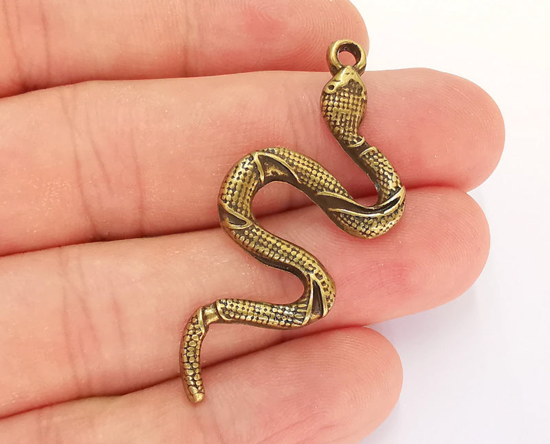 4 Snake Charms Antique Bronze Plated Charms (49x23mm)  G21864