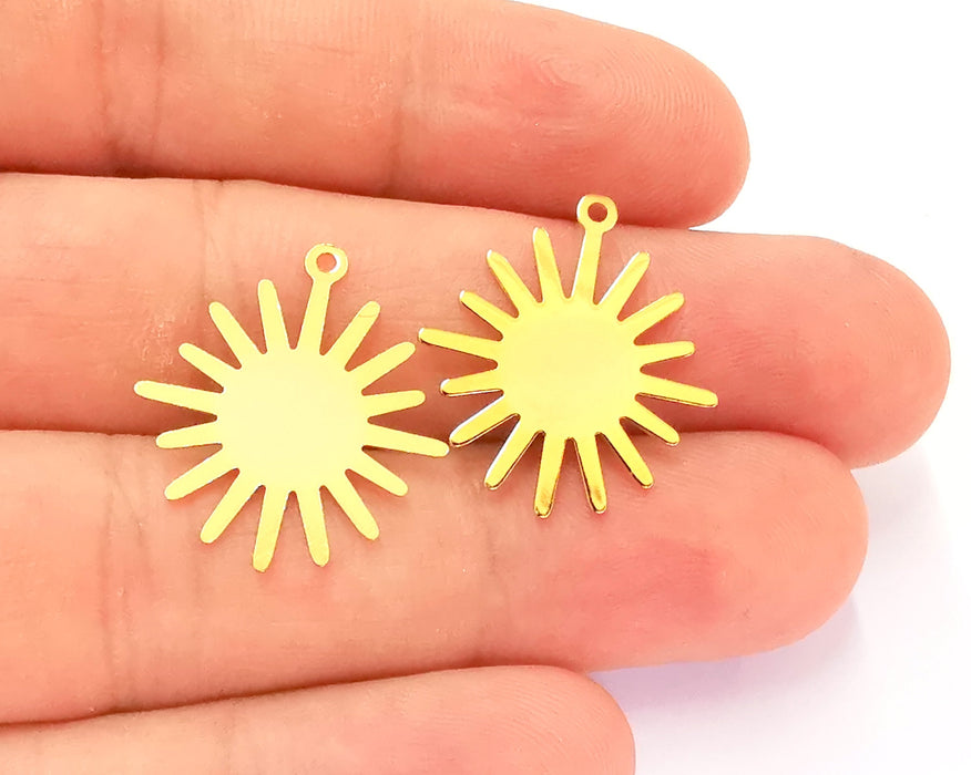 4 Sun Charms 24k Shiny Gold Brass Charms , Nickel free and Lead free (24x21mm)  G21866