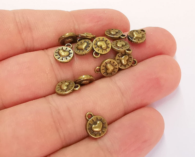 20 Round Heart Charms Double Sided Antique Bronze Plated Charms (10x8mm) G21868