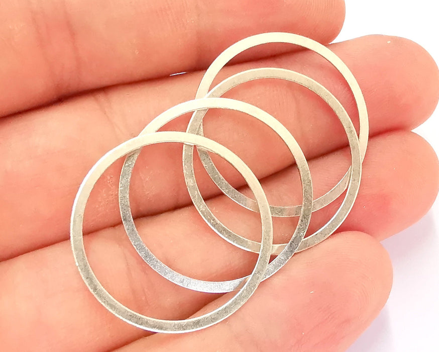 10 Silver Circle Findings Antique Silver Plated Brass Circle (28 mm)  G21873