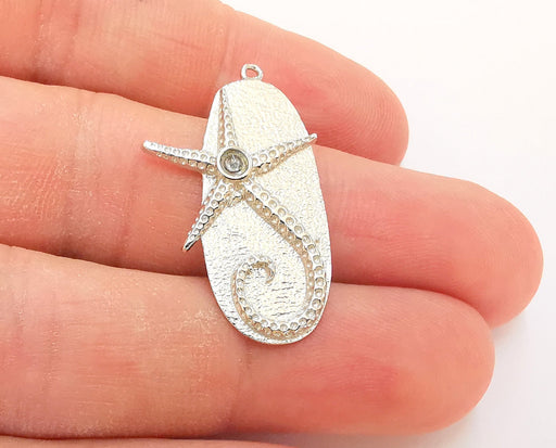 Sterling Silver Starfish Pendant 925 Silver Pendant , Charms (40x19mm) AG21875