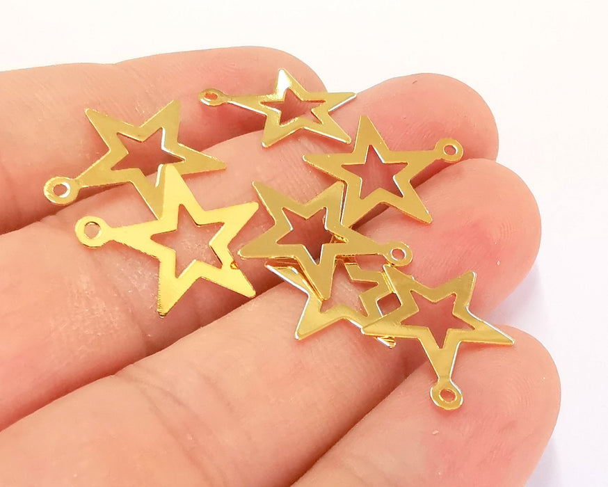 10 Star Charms 24k Shiny Gold Brass Charms , Nickel free and Lead free (18x16mm)  G21880