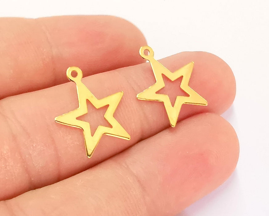 10 Star Charms 24k Shiny Gold Brass Charms , Nickel free and Lead free (18x16mm)  G21880