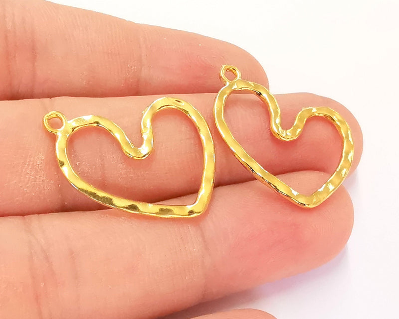 4 Heart Charms 24k Shiny Gold Charms Nickel and Lead Free (28x24mm)  G21887