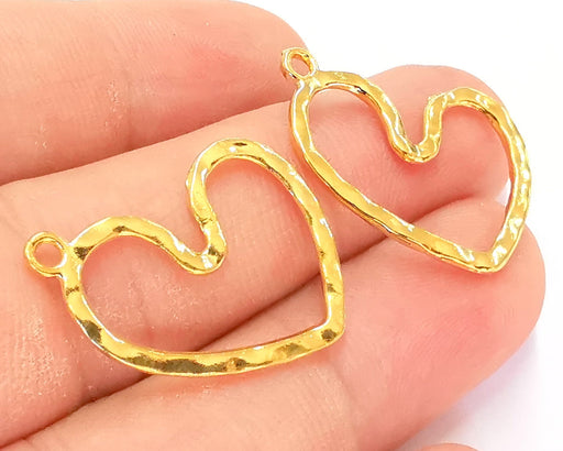 4 Heart Charms 24k Shiny Gold Charms Nickel and Lead Free (28x24mm)  G21887