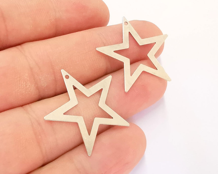 10 Star Charm Antique Silver Plated Brass Charms Nickel free and Lead free (28mm) G21899