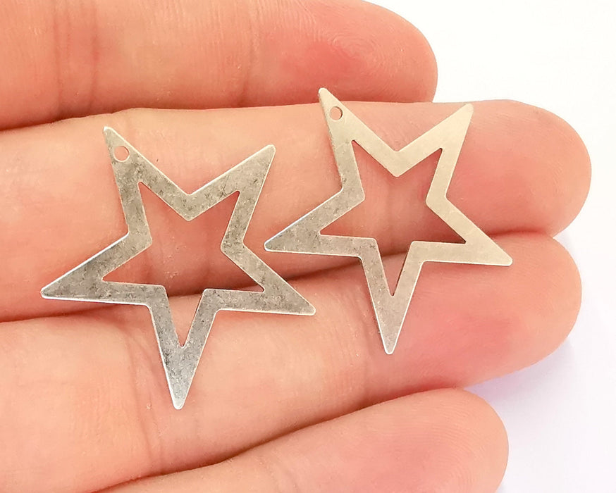 10 Star Charm Antique Silver Plated Brass Charms Nickel free and Lead free (28mm) G21899