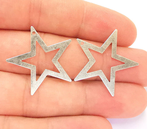 10 Star Charm Antique Silver Plated Brass Charms Nickel free and Lead free (28mm) G21899