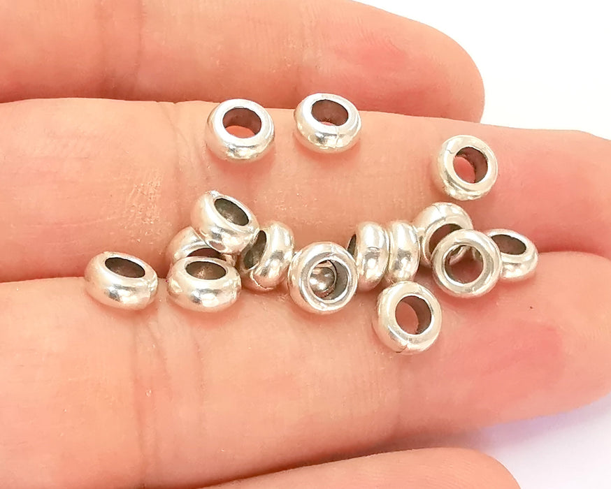 20 Antique Silver Rondelle Beads (7mm) Antique Silver Plated Beads G21911