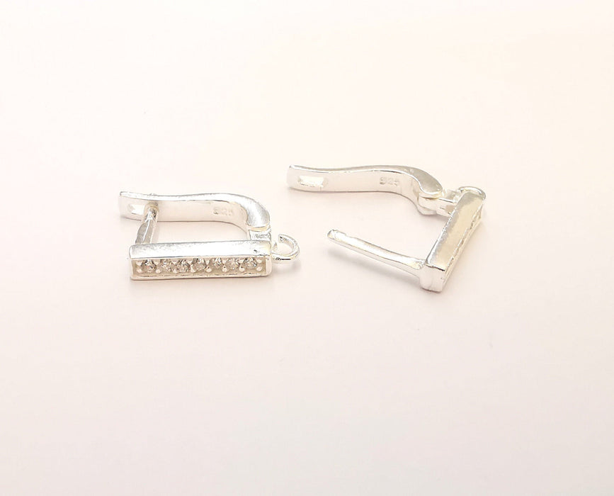 2 Sterling Silver Earring Hook 2 Pcs (1 pair) 925 Silver Earring Hook  Findings Cubic Zirconia Earring Hooks (18x11mm) OG21915