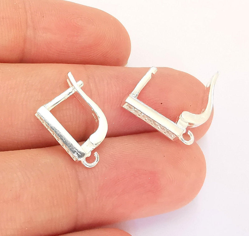 2 Sterling Silver Earring Hook 2 Pcs (1 pair) 925 Silver Earring Hook  Findings Cubic Zirconia Earring Hooks (18x11mm) OG21915