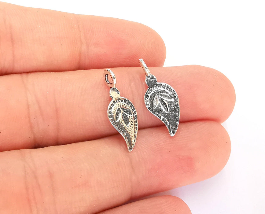 2 Sterling Silver Leaf Charms 925 Silver Charms (21x8mm) OG21917