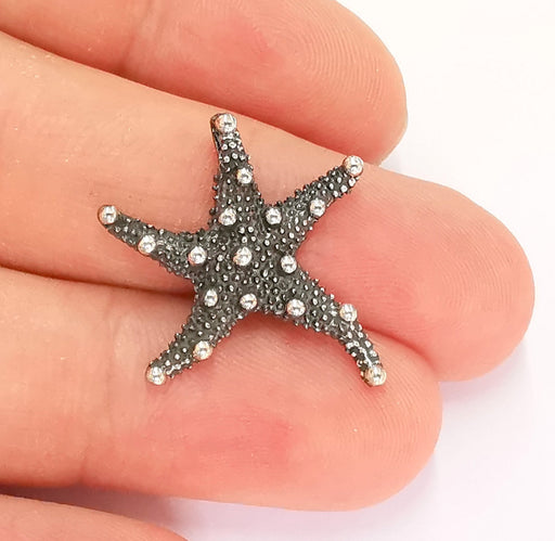 Sterling Silver Starfish Pendant 925 Oxidized Silver Pendant , Charms (23x22mm) AG21932