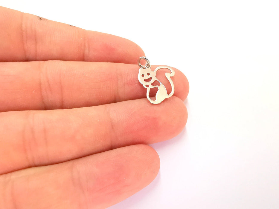 2 Sterling Silver Cat Charms 925 Silver Charms (17x14mm) AG21937