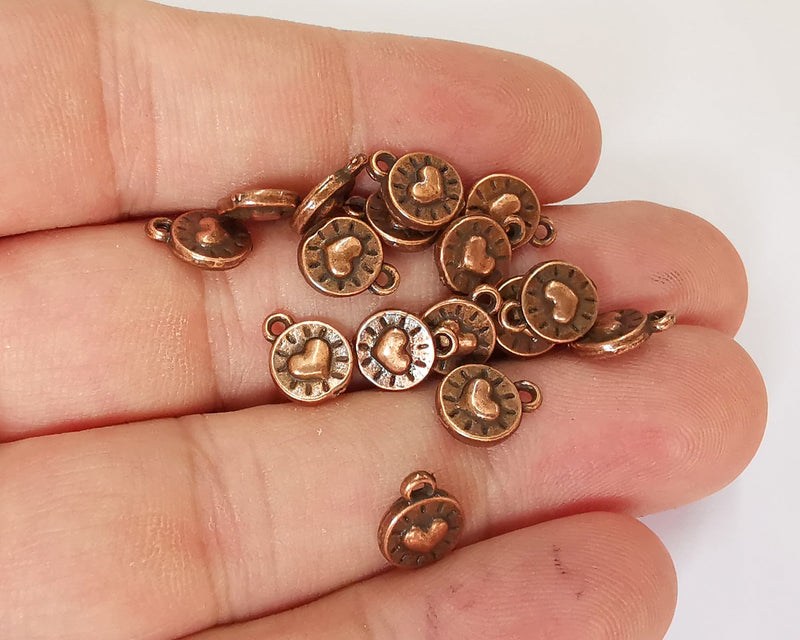 20 Heart Charms Double Sided Antique Copper Plated Charms (10x8mm)  G21936
