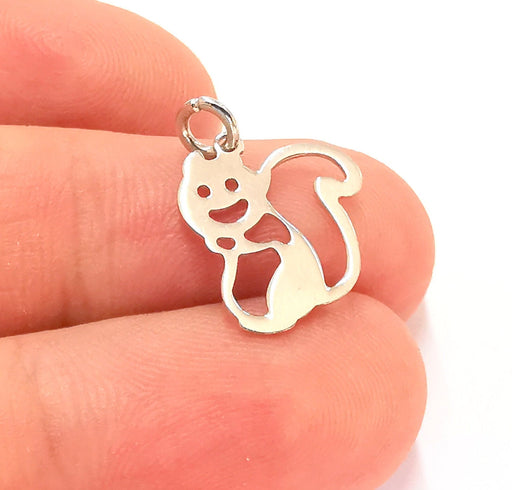 2 Sterling Silver Cat Charms 925 Silver Charms (17x14mm) AG21937