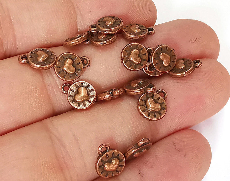 20 Heart Charms Double Sided Antique Copper Plated Charms (10x8mm)  G21936
