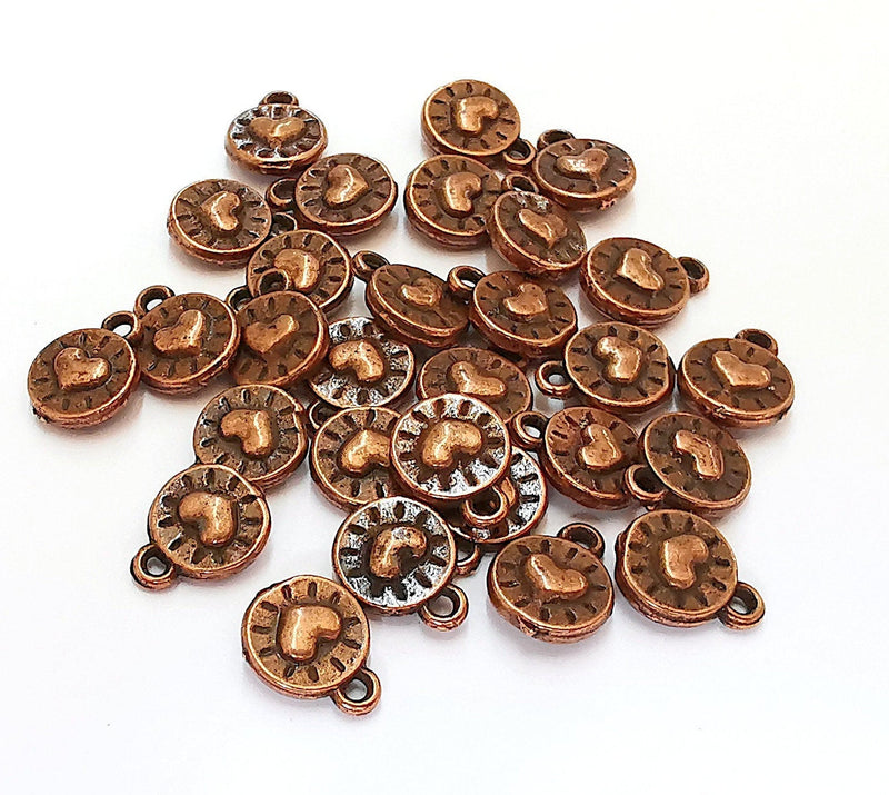 20 Heart Charms Double Sided Antique Copper Plated Charms (10x8mm)  G21936