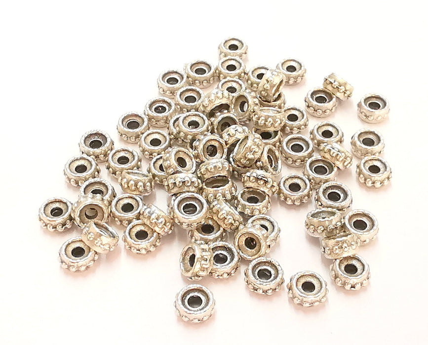 20 Antique Silver Rondelle Beads (6mm) Antique Silver Plated Beads G21949