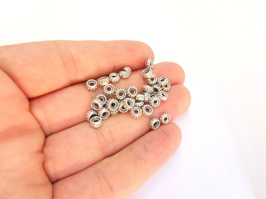 20 Antique Silver Rondelle Beads (6mm) Antique Silver Plated Beads G21949