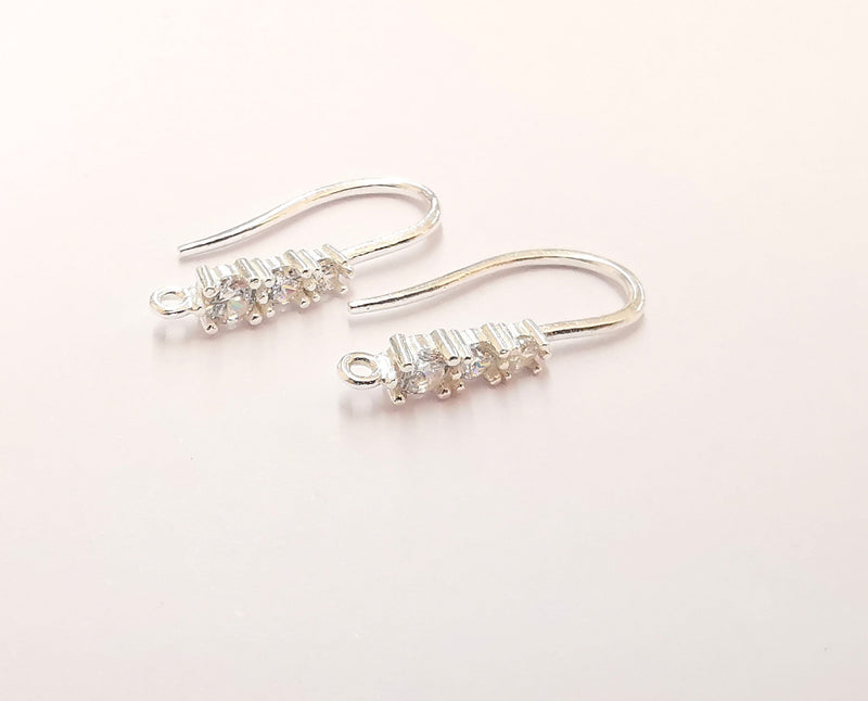 2 Sterling Silver Earring Hook 2 Pcs (1 pair) 925 Silver Earring Loop Findings Cubic Zirconia Earring Hooks (19mm) OG21947